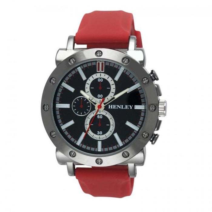 Henley Men's Polished Dial Red Silicone Sports Rubber Strap Watch H02205.10