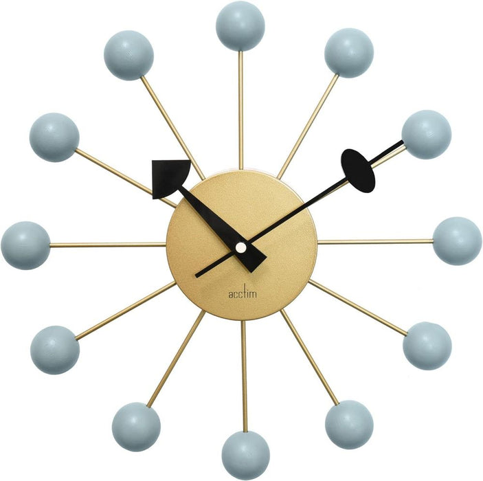 Premium Quality Acctim Meta Spoke Wall Clock - 33cm Diameter with Haze Coloured Balls. Brass Metal. Quartz Movement.