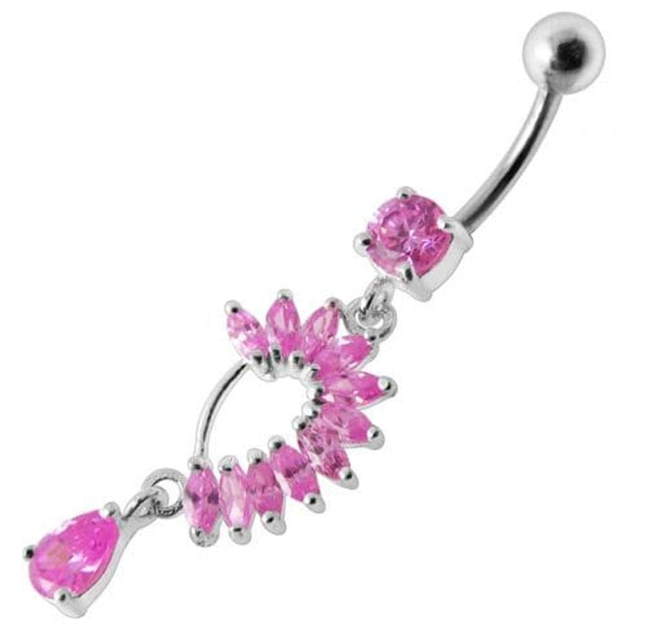 Fancy Curved Design Multi Jeweled Dangling navel Ring Body Piercing Jewelry