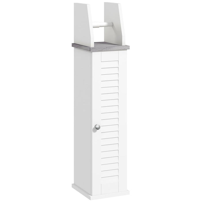 kleankin Slim Toilet Roll Storage Unit with Cupboard and Adjustable Shelf, White