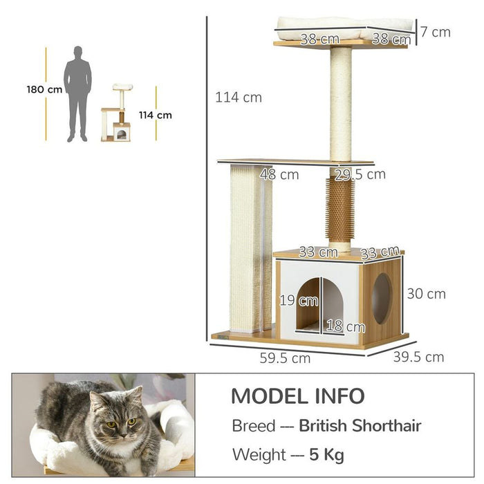 PawHut 114cm Cat Tree - Indoor Cats Scratching Posts, Cat House, Cat Bed. High-Quality & Durable!