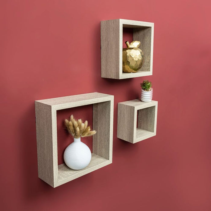 Premium 3 Cube Oak Floating Wall Shelf - High-Quality & Stylish Storage Solution