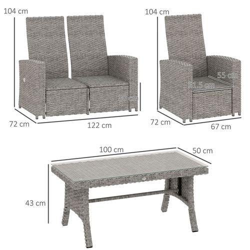 Outsunny 4 Piece Rattan Garden Furniture Set with Sofa, Glass Table, Blue
