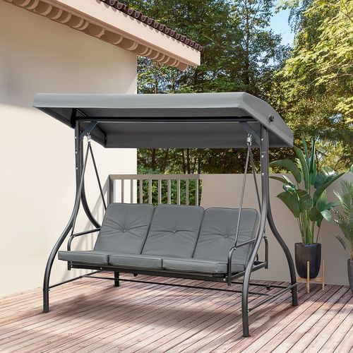 3 Seater Canopy Swing Chair Porch Hammock Bed Rocking Bench Dark Grey