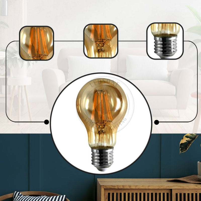 2 Pack E27,B22 LED Edison Dimmable Vintage Amber Glass Warm white 2700K, Cool white 6000K Light Bulbs