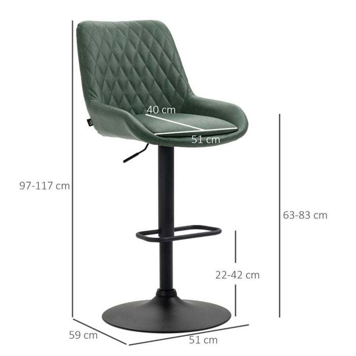 2x Bar Stools / Dining Chairs - Green 51W x 59D x 97-117H cm