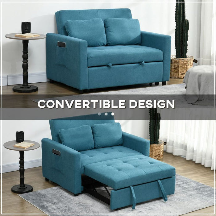 Premium HOMCOM 2 Seater Sofa Bed Settee - Blue, Convertible, Cushions, Pockets