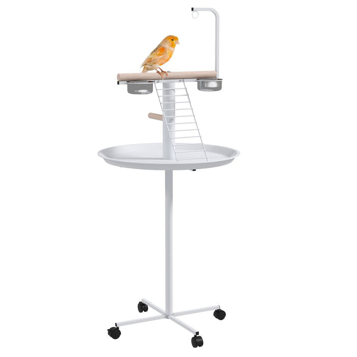 PawHut Bird Table: Elevated, Mobility, Perches, Stainless, Round Tray