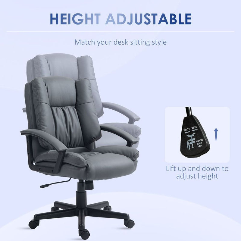 Premium HOMCOM Dark Grey Faux Leather Office Chair - Comfortable and Stylish Design for Home and Office