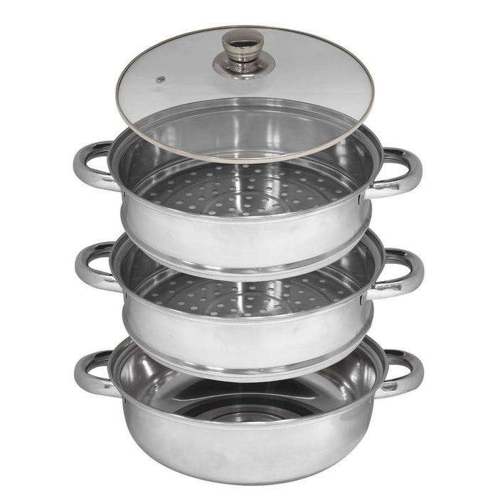 Premium 3 Tier Stainless Steel Steamer | Retains Nutrients | Healthy Cooking | 25cm Diameter