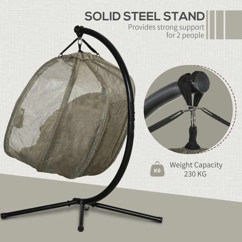 Double Egg Swing Chair for 2 w/ Cushion - Brown. Large Size, Steel Frame. Ideal for Gardens, Balconies. Maximum Load 230KG