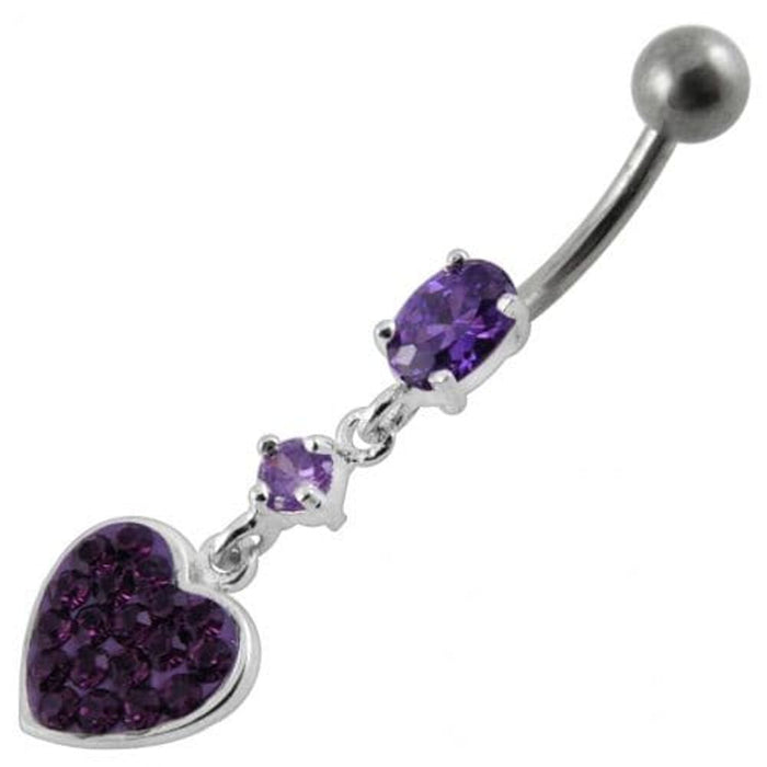 Fancy  Heart Dangling SS Bar Navel Ring