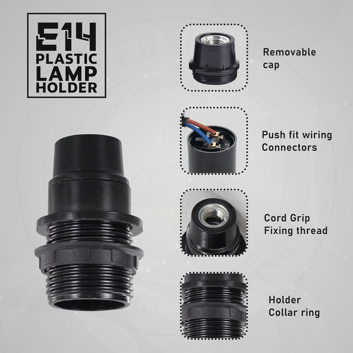 E14 Bulb Holder Edison Small Screw SES Black Plastic Lamp holder For Table Lamp E14 Socket UK