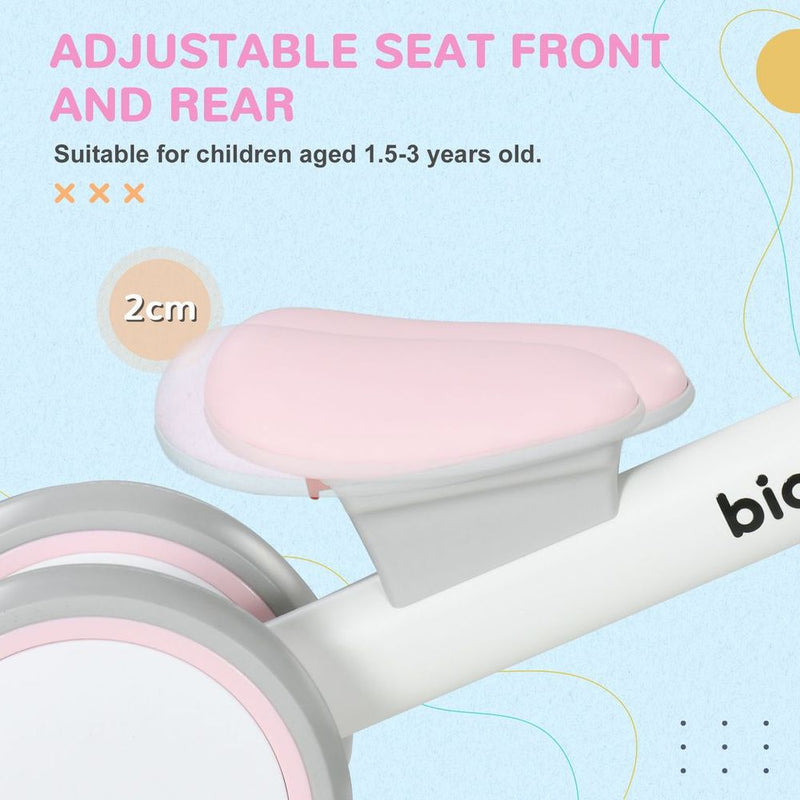 AIYAPLAY Kids Balance Bike for 1-3 Years Old, No Pedal Toddler Balance Bike with Adjustable Seat, Silent Wheels, Training Bike for Boys and Girls, Pink
