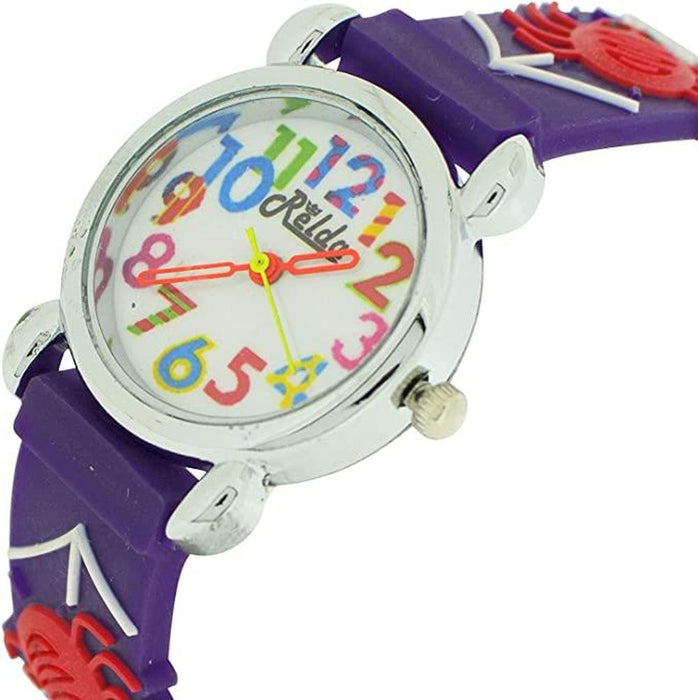 Relda Children's Spider Web Purple Girl's Watch REL103 - Analog, Silicone Strap, Big Numbers, High Quality