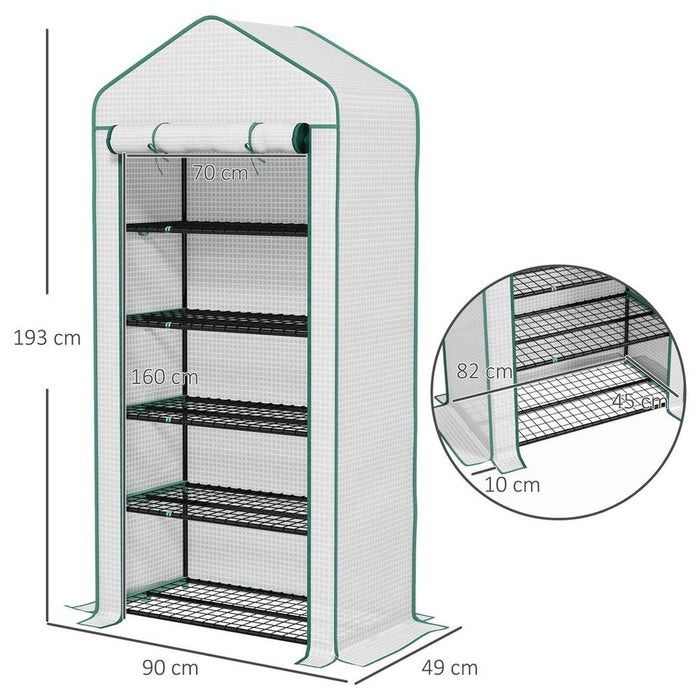 Outsunny Widened Mini Greenhouse 5 Tier Green House, 193H x 90W x 49Dcm, White