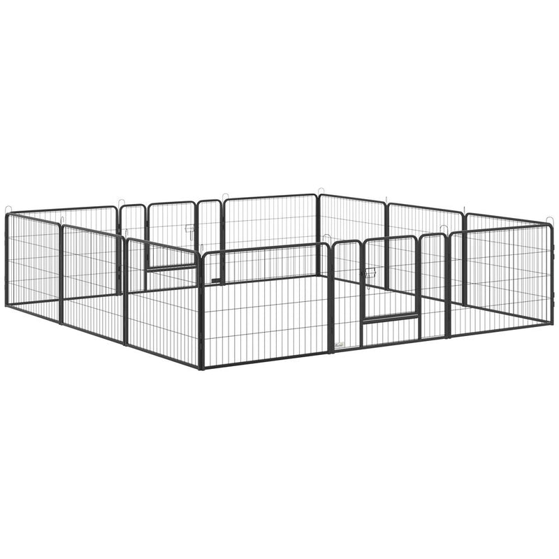 12 Panels Pet Playpen, Heavy-Duty Dog Fence DIY Design w/ Doors, 80 x 60 cm