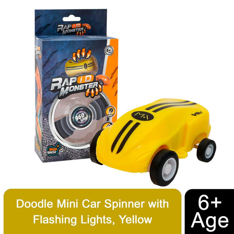 Doodle Mini Car Spinner, Flashing Lights, Yellow - High Quality, Fast Speed - Perfect Gift for Kids!