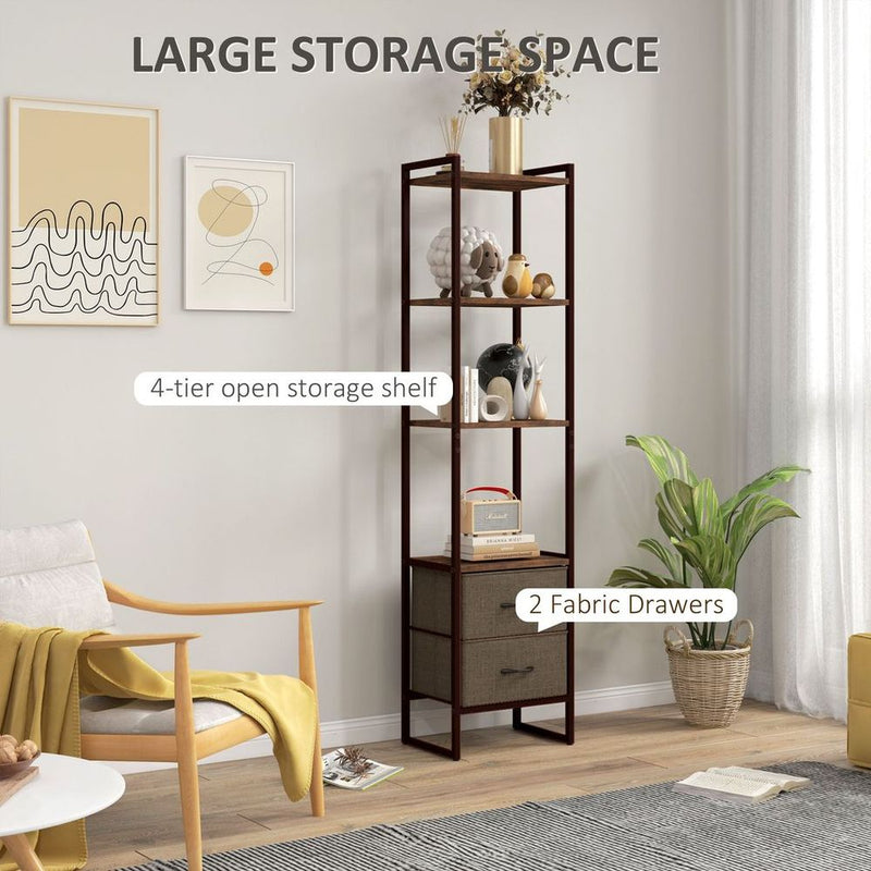 HOMCOM 4-Tier Bookshelf with 2 Fabric Drawers - Bedroom Study Storage