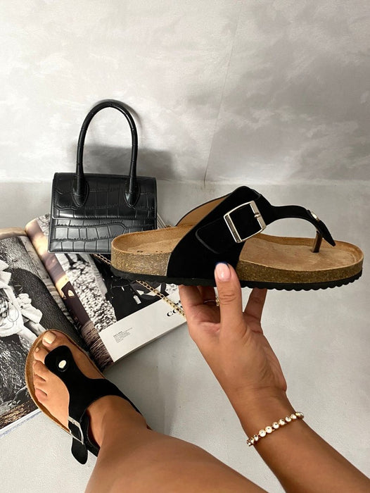 Elegant Dayana T-strap Slip On Flat Thong Sandals