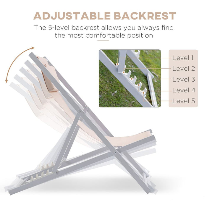 Set of 2 Folding  Deck Folding Chairs  Garden Patio Lounger, White