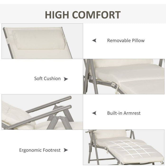 Sun Lounger Recliner Foldable Padded Seat Adjustable Texteline White