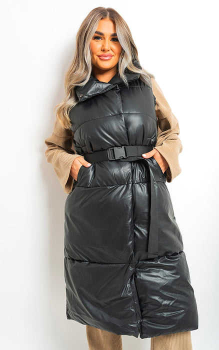 Belted Long Puffer Gilet - Stay Warm and Fashionable!