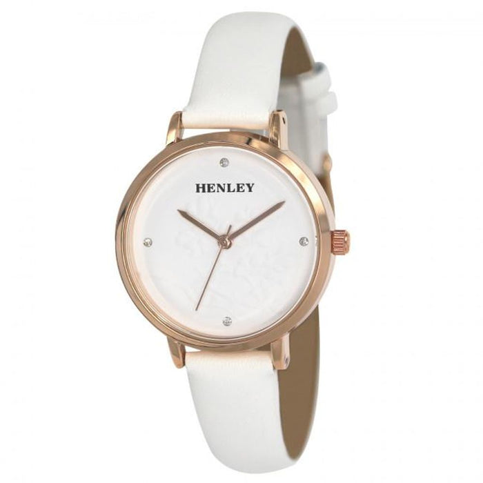 Henleys Ladies Embossed Watch - White Branchlet Design - High Quality