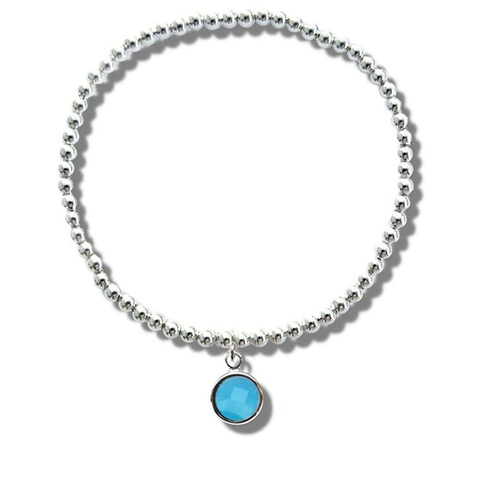 March Birthstone Beaded Bracelet - Light Blue - Silver Plated - Gift Box - Women's and Girls' Jewelry