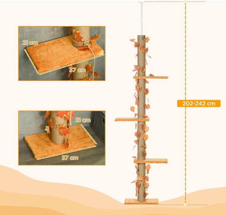 Premium 242cm Adjustable Cat Tree - Anti-Slip - Orange