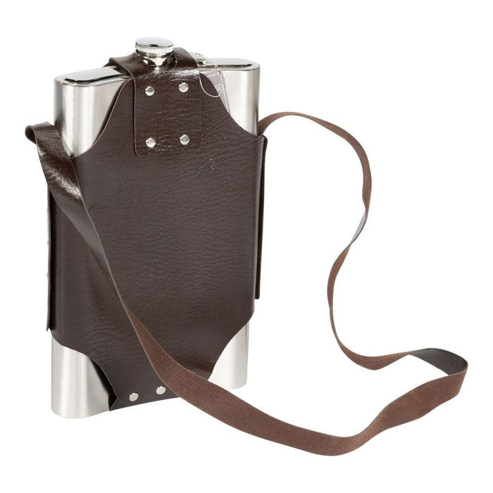 Jumbo Metal Hip Flask with Leather Strap - 1.5L Capacity