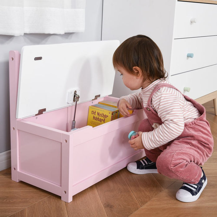 2-in-1 Wooden Toy Box Kids Seat - High-Quality Storage Chest w/ Pneumatic Rod - Safe & Sturdy Design