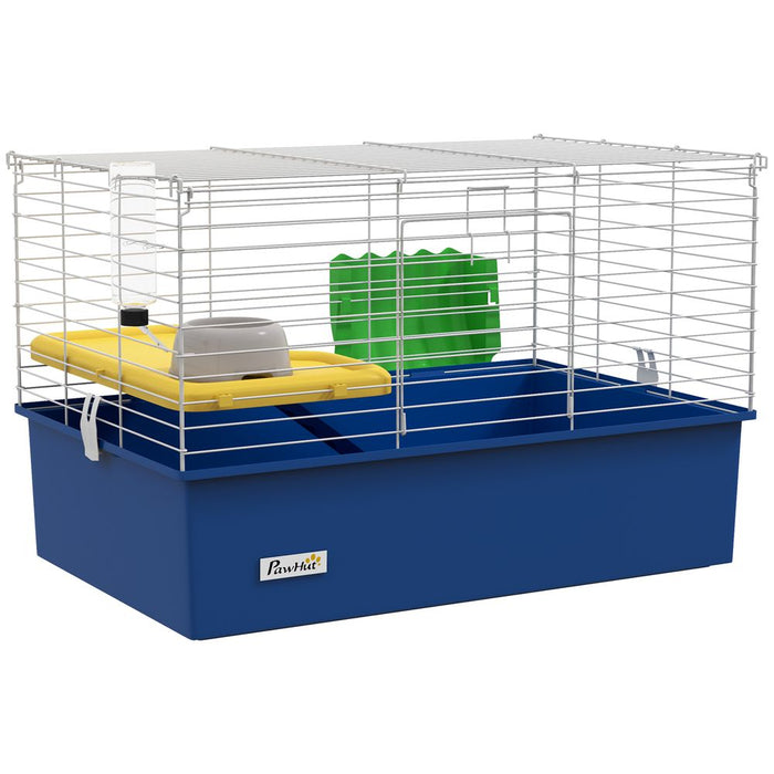 PawHut Small Animal Cage, Rabbit Guinea Pig Hutch, Pet Playhouse, Blue