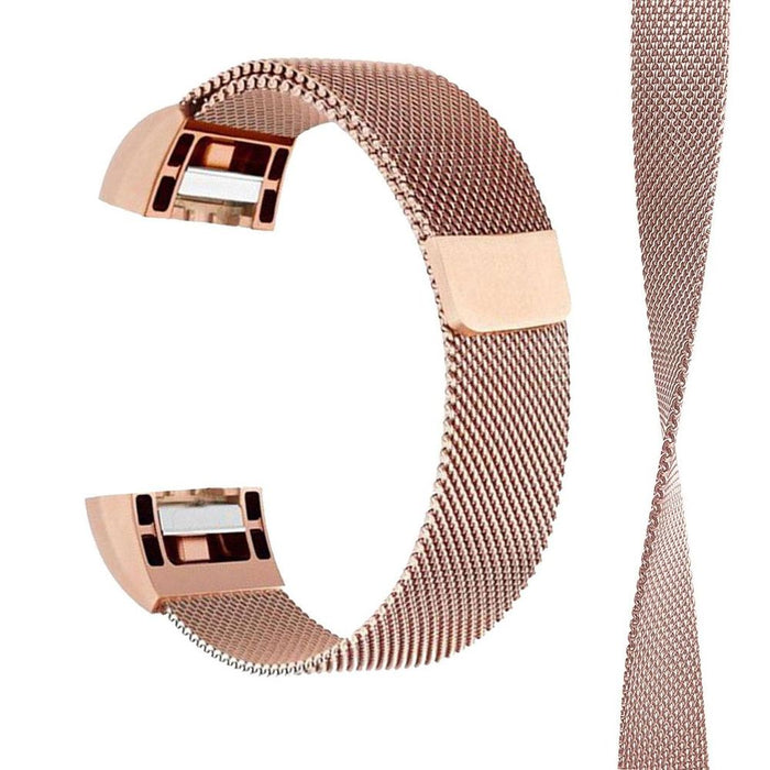 Aquarius Milanese Replacement Strap Band for Fitbit Charge2 - Rose Gold, High Quality