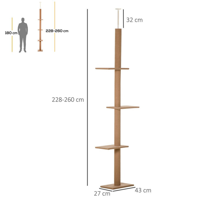 260cm Floor To Ceiling Cat Tree for Indoor Cats w/ Adjustable Height - Brown