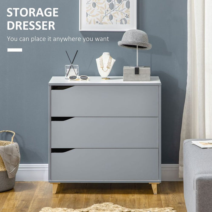 Premium 3-Drawer Grey Dresser with Solid Wood Legs - Ample Storage and Quality Construction