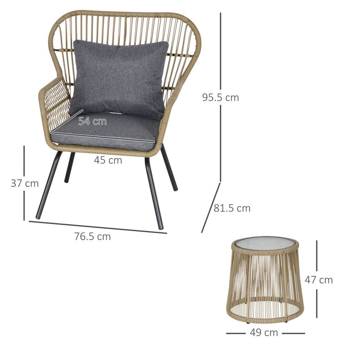 Stylish Brown Outdoor Patio Set - 3 PCS, Webbed PE Rattan, Steel Frame - Outsunny