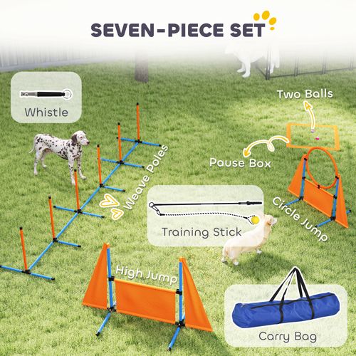 PawHut 7-Piece Dog Agility Equipment, Obstacle Training Course Kit, Orange