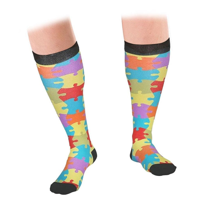 Flo Fashion Bright Pattern Knee-High Compression Sock, Puzzle, L/XL