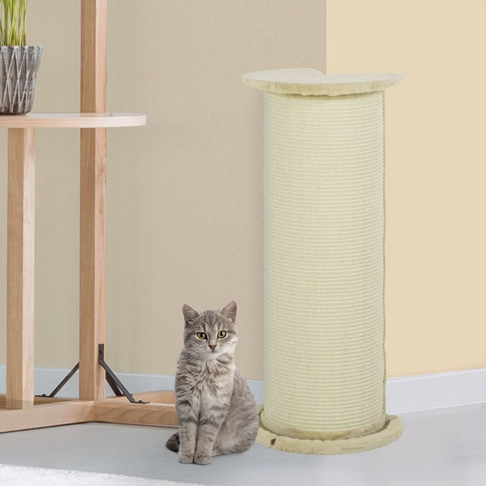 Premium 85cm Tall Cat Scratching Post - Sisal Rope, Soft Plush, Anti Tip - Beige