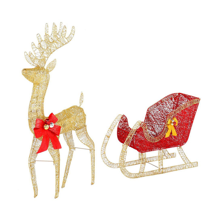 Golden Elk Deer Sled Iron Frame Cotton Thread Green Onion Powder Courtyard Elk Decoration