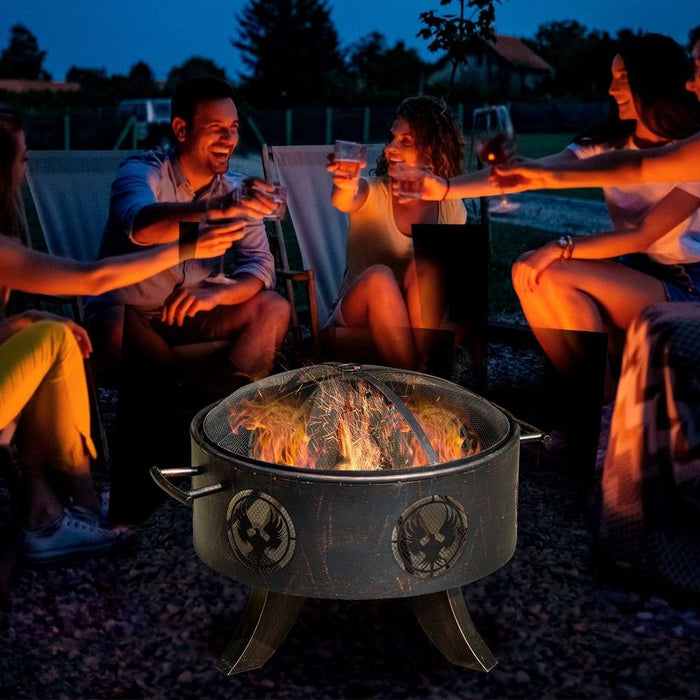 Outsunny Outdoor Fire Pit - Firebowl with Screen Cover & Poker - Perfect for Patio & Backyard - High Quality