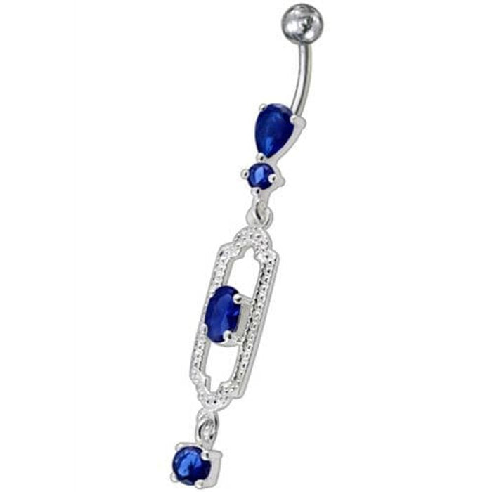 Fancy  Jeweled Dangling Curved Bar Navel Ring