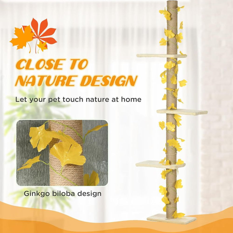Adjustable 242cm Floor-To-Ceiling Cat Tree - Anti-Slip - Yellow