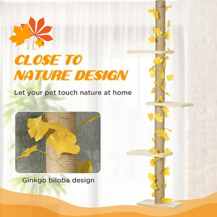 Adjustable 242cm Floor-To-Ceiling Cat Tree - Anti-Slip - Yellow