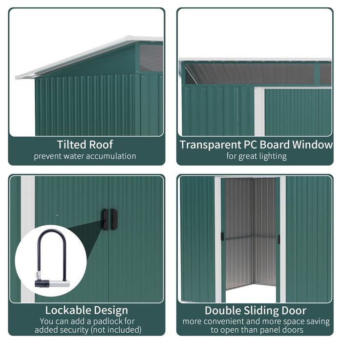 Outsunny Metal Garden Shed - Spacious & Protective Storage - 260x194x200cm Green