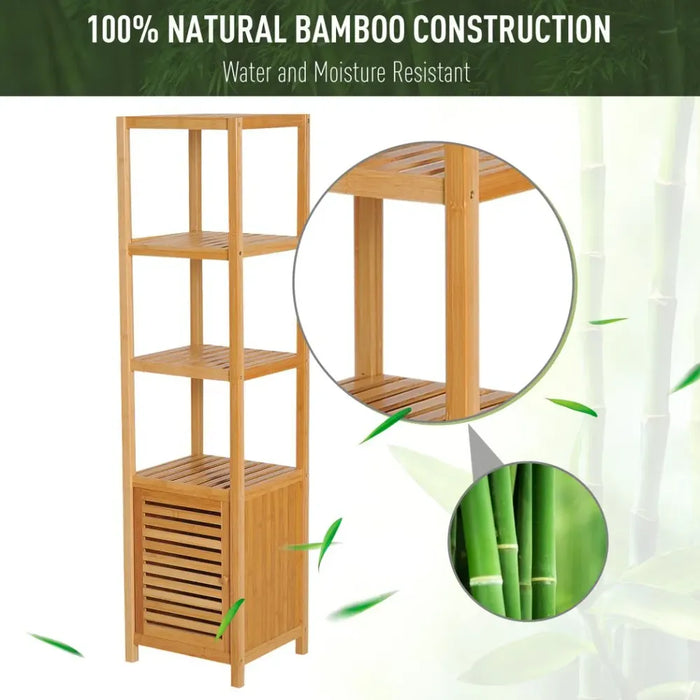 Premium Quality Freestanding Storage Unit for Bathroom - Elegant Design, Spacious Shelves & Cupboard - 100% Natural Material - Assembly Required