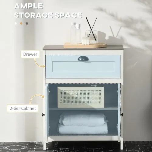 Bathroom Floor Standing Cabinet Storage Organizer w/ Drawer Double Door, White