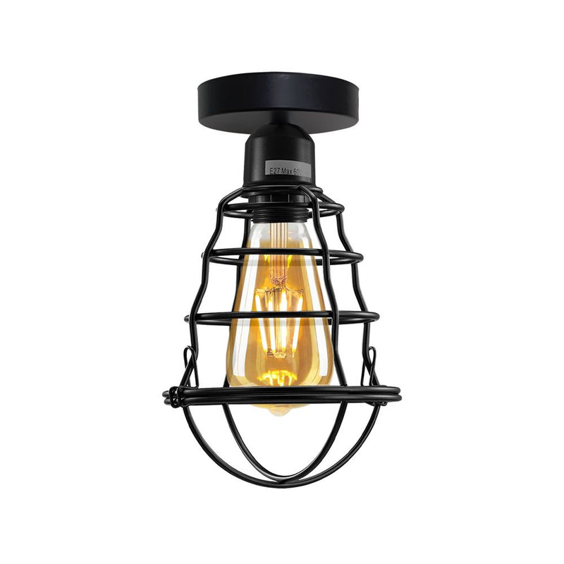 Vintage Industrial Geometric Wavy Shaped Wire Cage Light Metal Round Ceiling Rose Lighting Bulb Holder