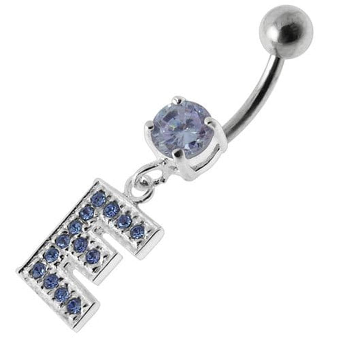 Alphabet "E" Jeweled Dangling Belly Ring